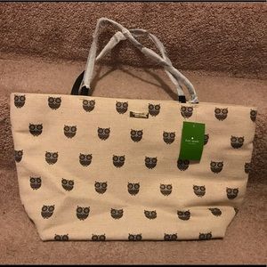 Kate Spade owl print tote with leather straps.